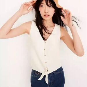 Madewell Texture & Thread Button-Front Tie Tank Top in Beige. Size XXL